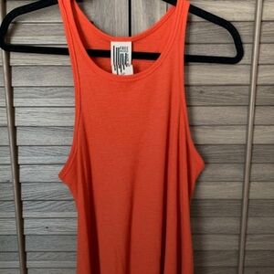 Free People Loose Razorback Ribbed Swing Tank Red Orange Small